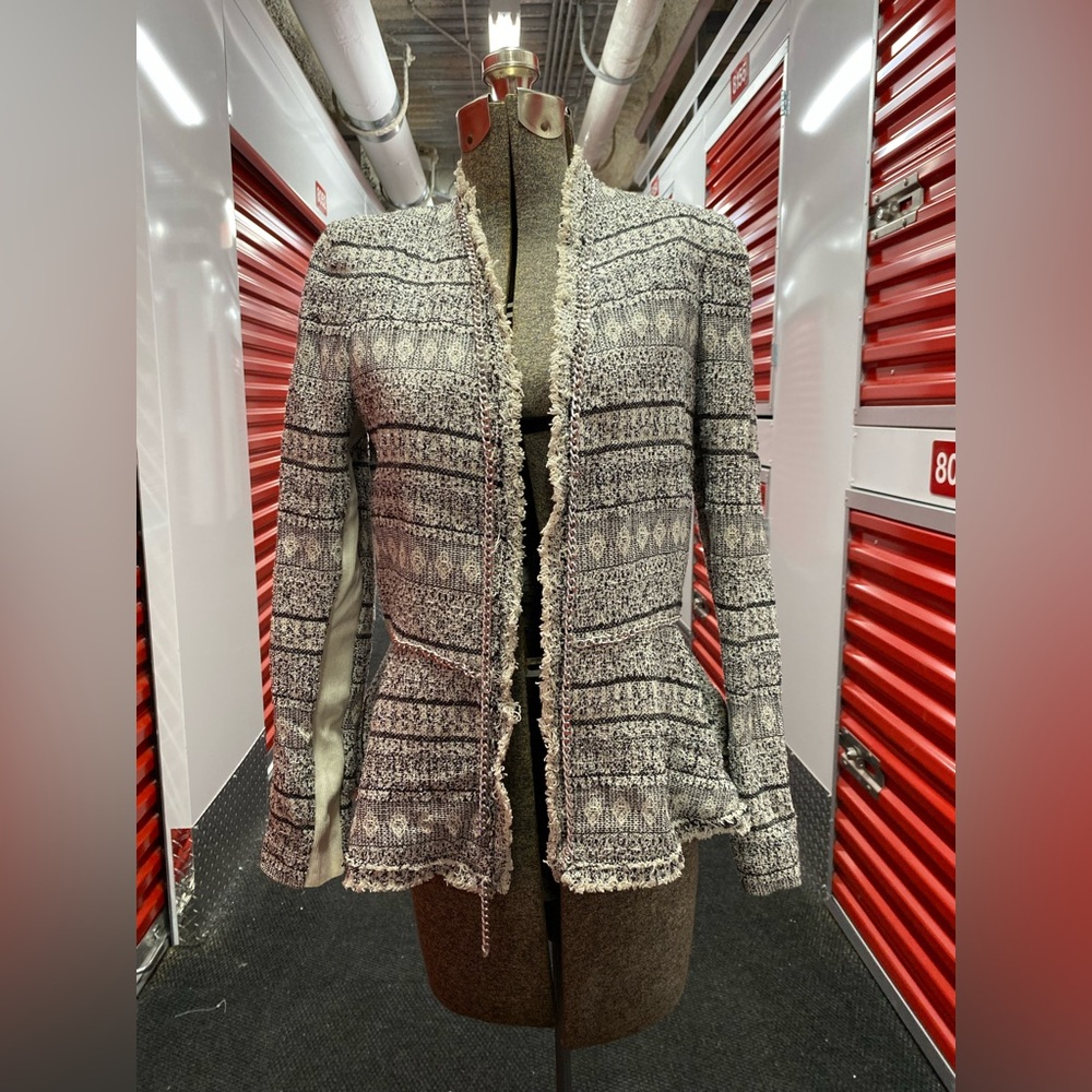 REBECCA TAYLOR Tweed Pattern Evening Jacket Navy Chain NICE Size 8